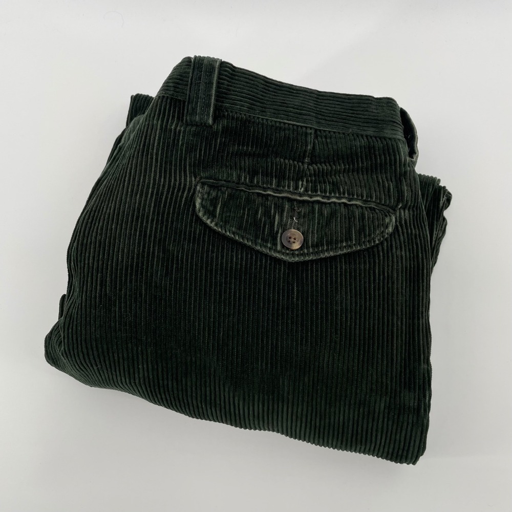 L.L Bean Men's Corduroy Pants 36 Hunter Green Wide Wale Pleated Straight Leg